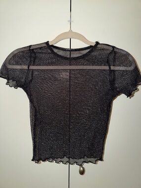 Black Sheer Short Sleeve Mesh Top